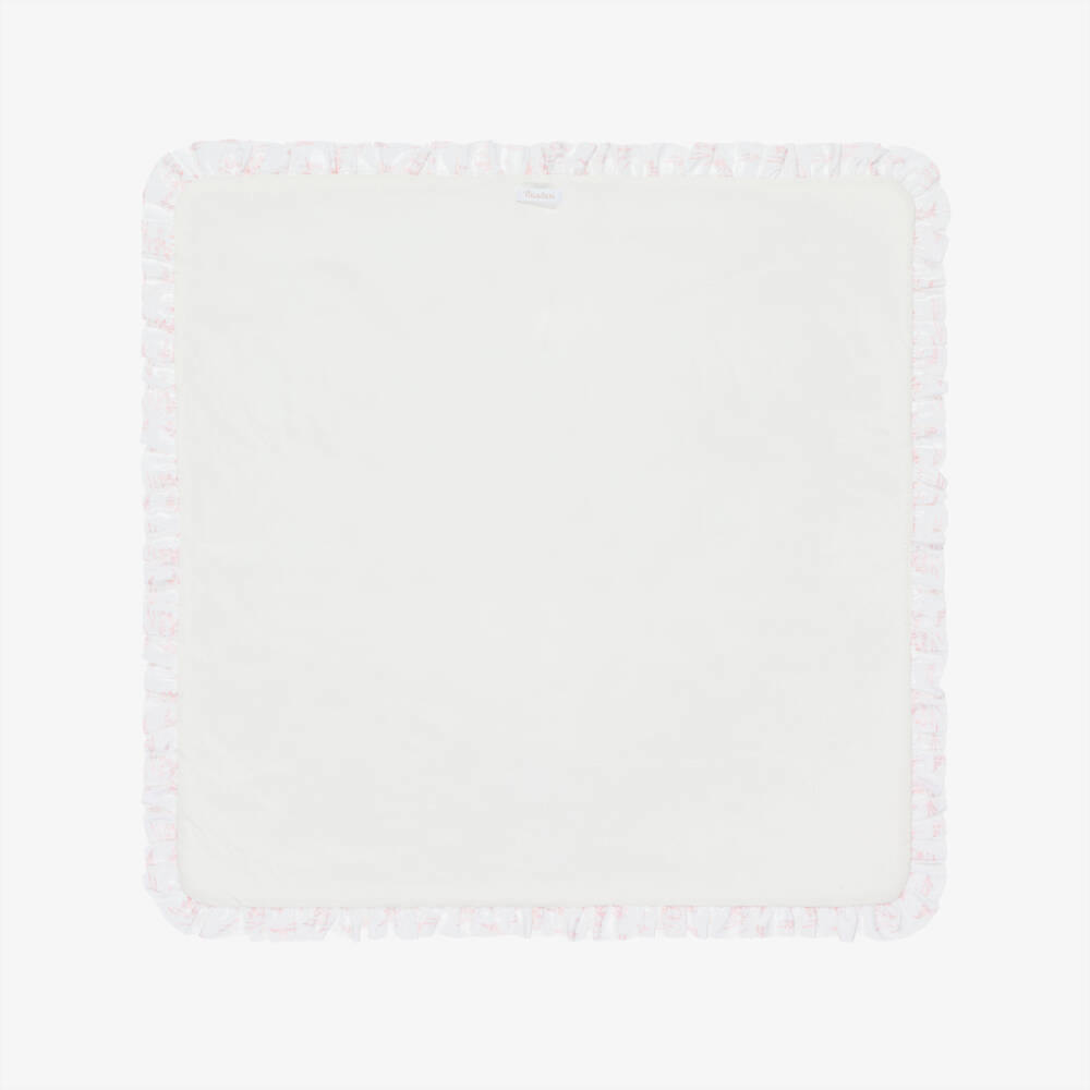 Patachou-Baby Girls White & Pink Toile De Jouy Padded Blanket (72cm) | Childrensalon