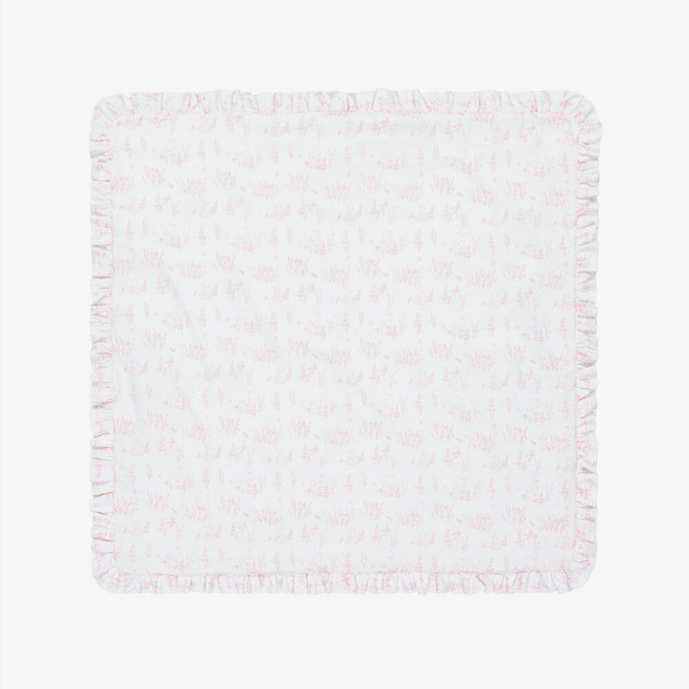 Patachou-Baby Girls White & Pink Toile De Jouy Padded Blanket (72cm) | Childrensalon