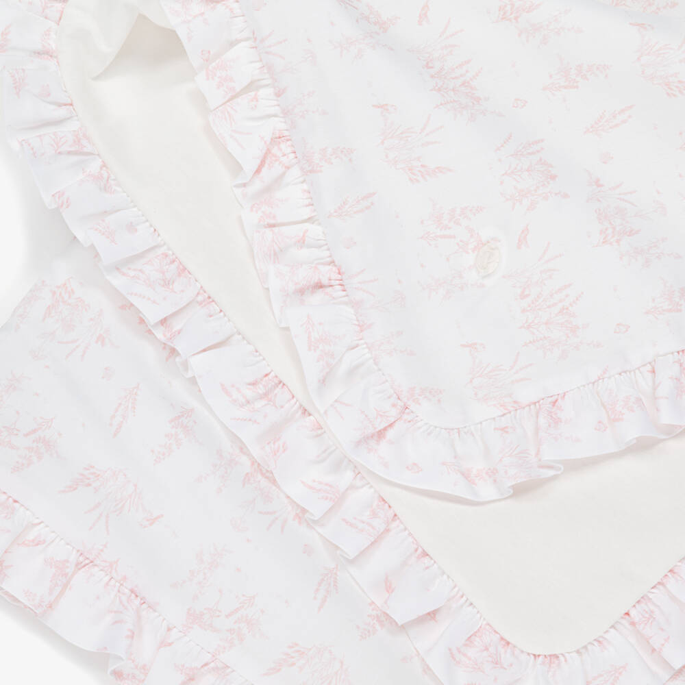 Patachou-Baby Girls White & Pink Toile De Jouy Padded Blanket (72cm) | Childrensalon