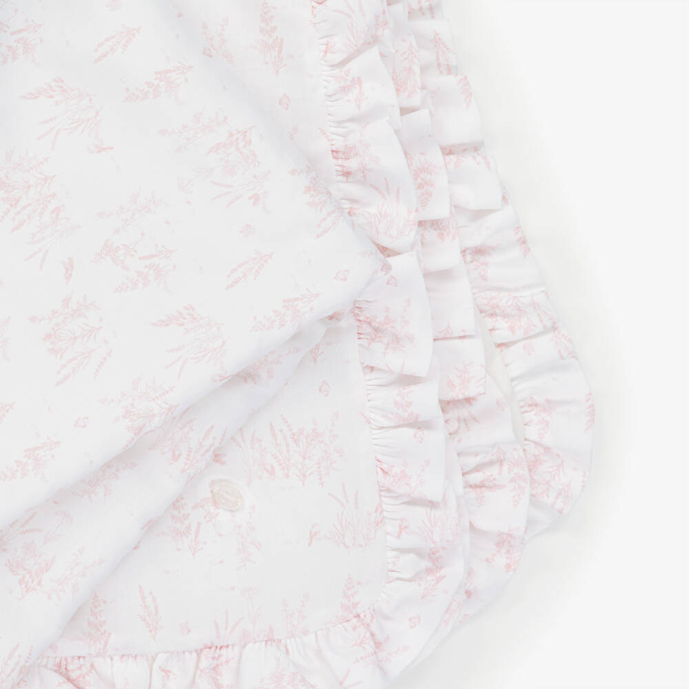 Patachou-Baby Girls White & Pink Toile De Jouy Padded Blanket (72cm) | Childrensalon