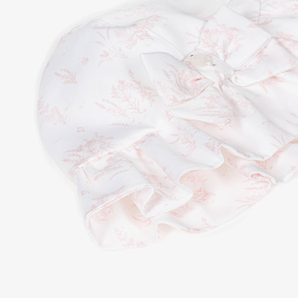Patachou-Baby Girls White & Pink Toile De Jouy Sun Hat | Childrensalon