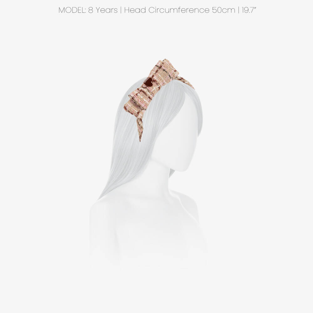 Patachou-Beige & Burgundy Tweed Heart Headband | Childrensalon