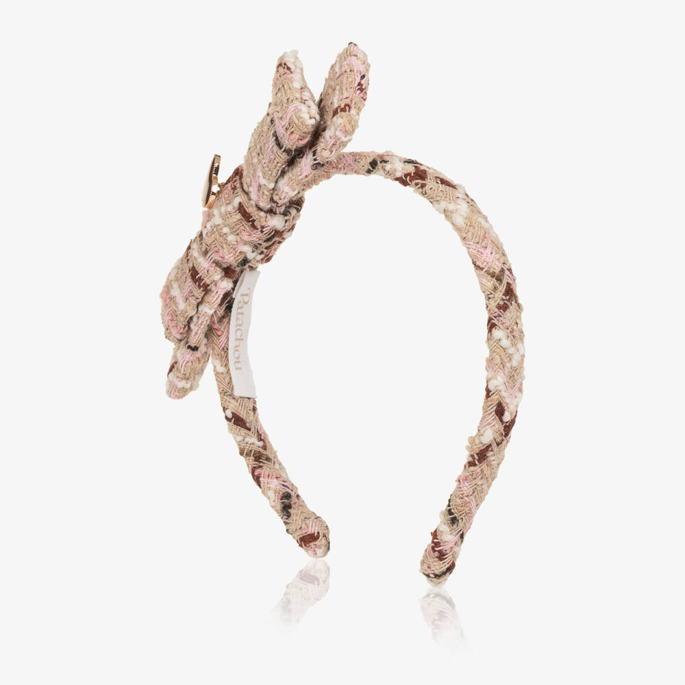 Patachou-Beige & Burgundy Tweed Heart Headband | Childrensalon