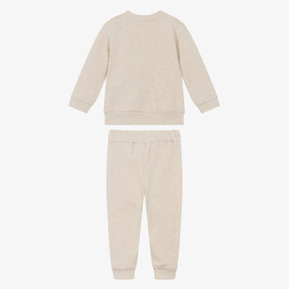 Patachou-Beige Marl Cotton Jersey Teddy Tracksuit | Childrensalon