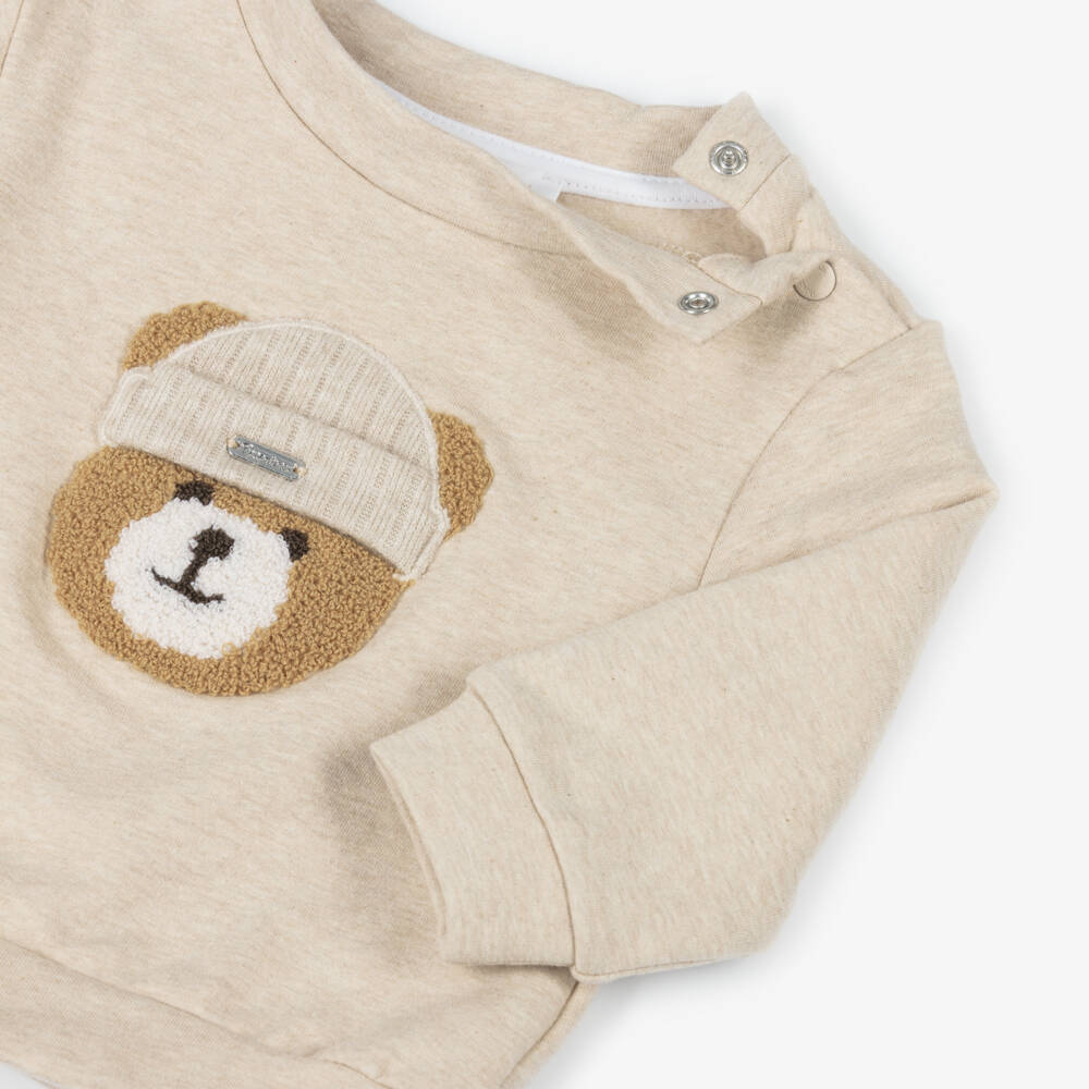 Patachou-Beige Marl Cotton Jersey Teddy Tracksuit | Childrensalon