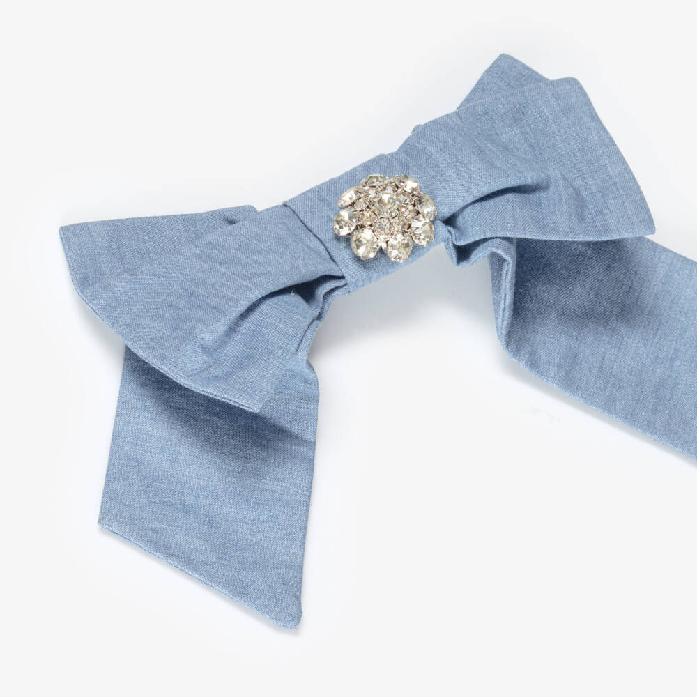 Patachou-Blue Cotton Chambray Bow Hair Clip (14cm) | Childrensalon