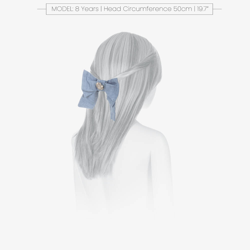 Patachou-Blue Cotton Chambray Bow Hair Clip (14cm) | Childrensalon