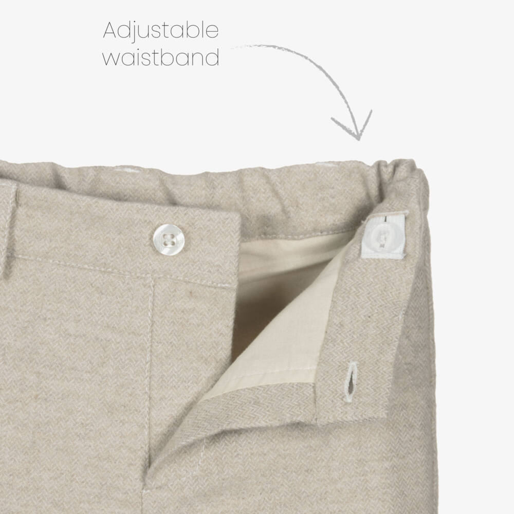 Patachou-Boys Beige Cotton Herringbone Trousers | Childrensalon