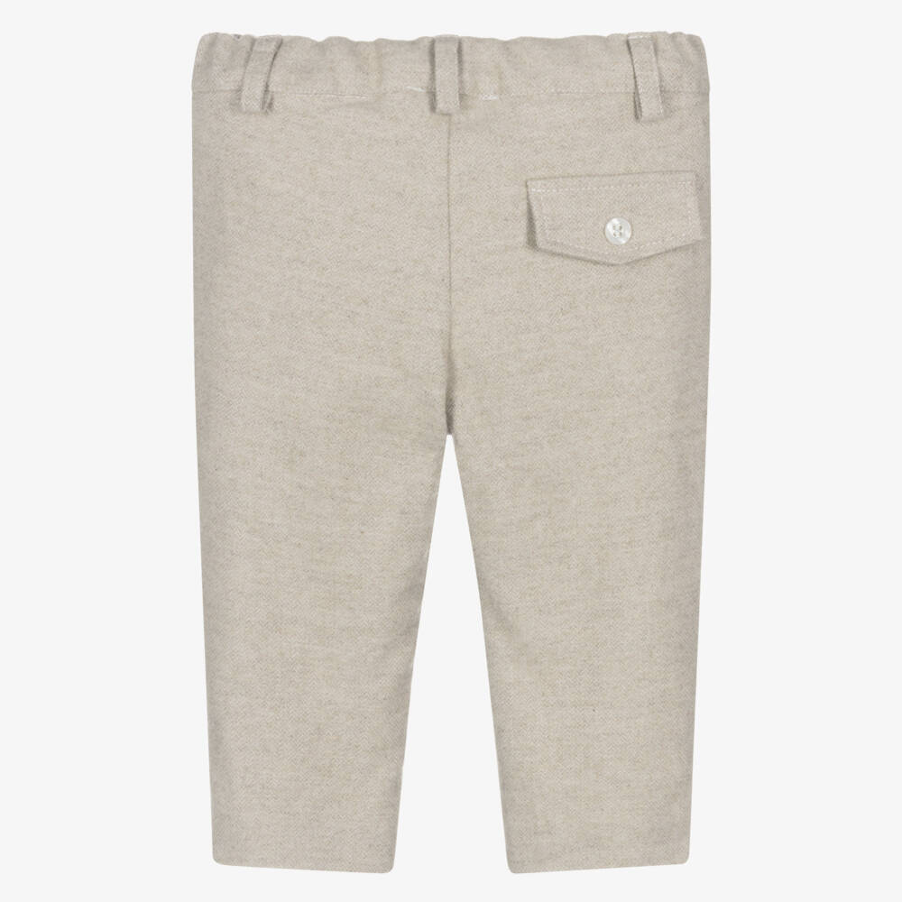 Patachou-Boys Beige Cotton Herringbone Trousers | Childrensalon