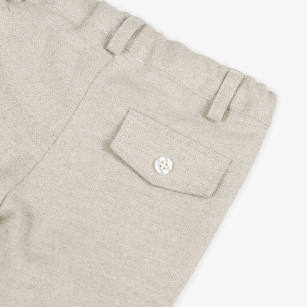 Patachou-Boys Beige Cotton Herringbone Trousers | Childrensalon