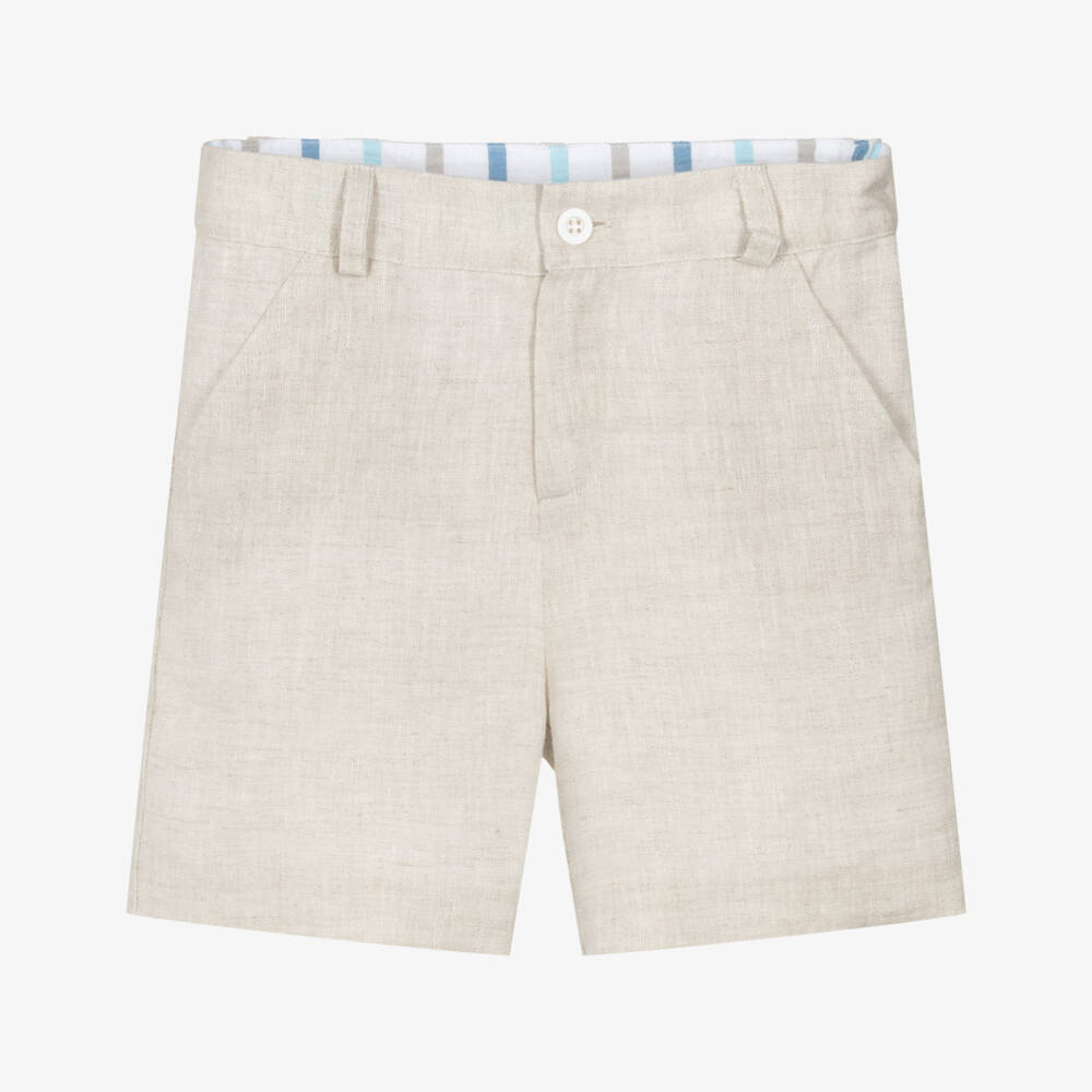 Patachou-Boys Beige Cotton & Linen Chino Shorts | Childrensalon