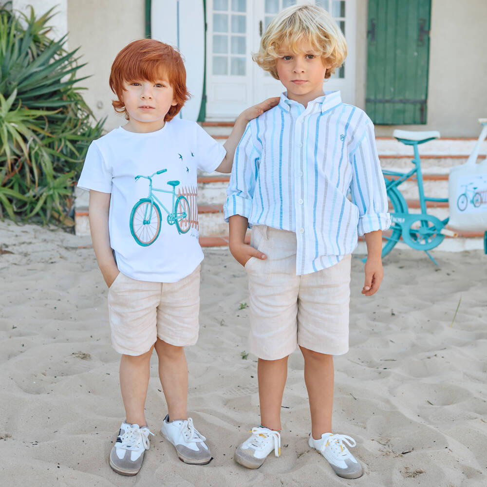 Patachou-Boys Beige Cotton & Linen Chino Shorts | Childrensalon