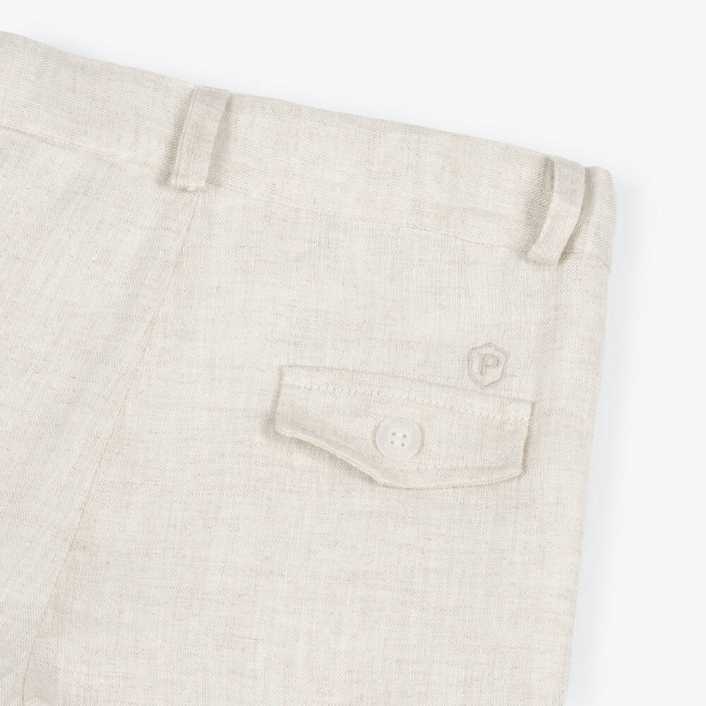Patachou-Boys Beige Cotton & Linen Chino Shorts | Childrensalon