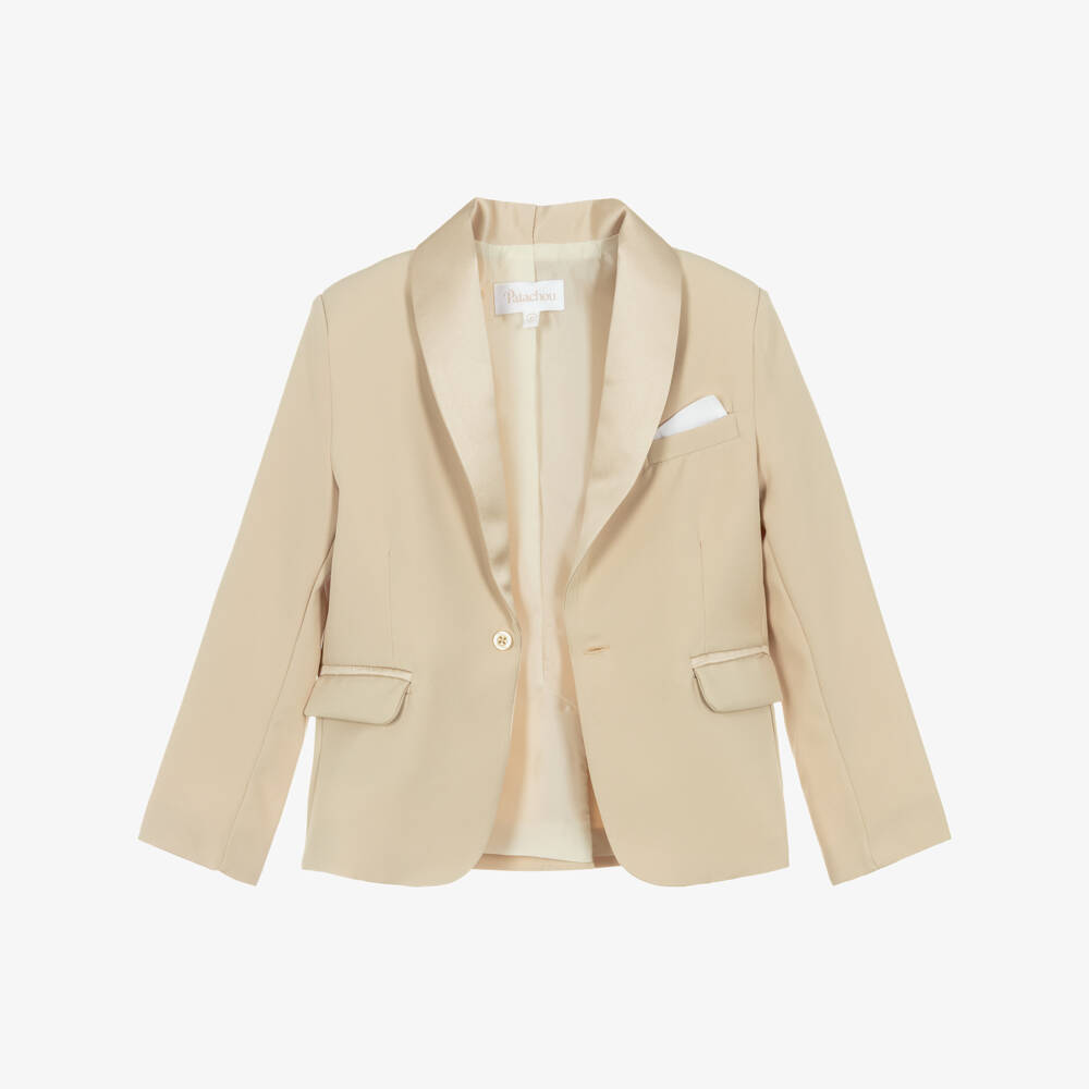 Patachou-Boys Beige Crêpe & Satin Shorts Suit | Childrensalon