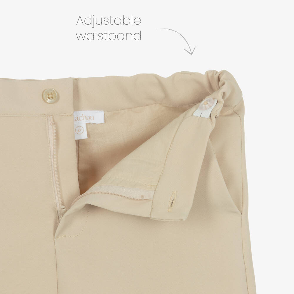 Patachou-Boys Beige Crêpe & Satin Shorts Suit | Childrensalon