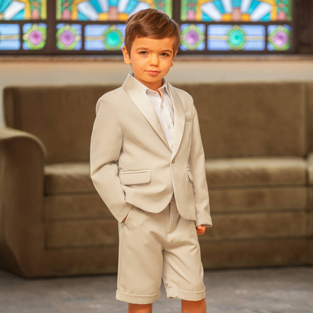 Patachou-بدلة شورت كريب وستان لون بيج للأولاد | Childrensalon