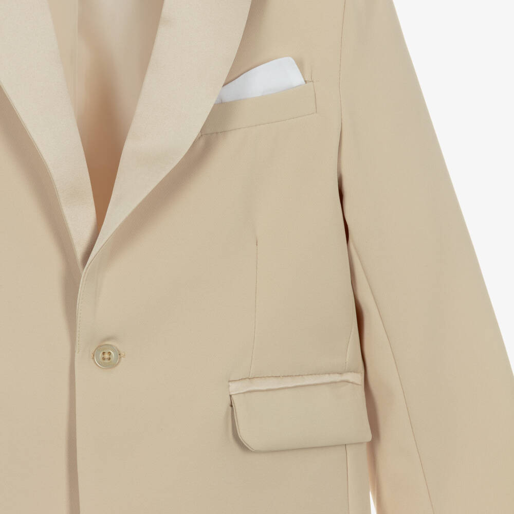 Patachou-Boys Beige Crêpe & Satin Shorts Suit | Childrensalon