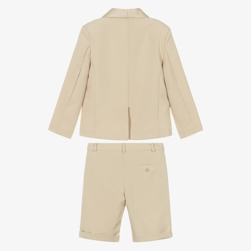 Patachou-Boys Beige Crêpe & Satin Shorts Suit | Childrensalon