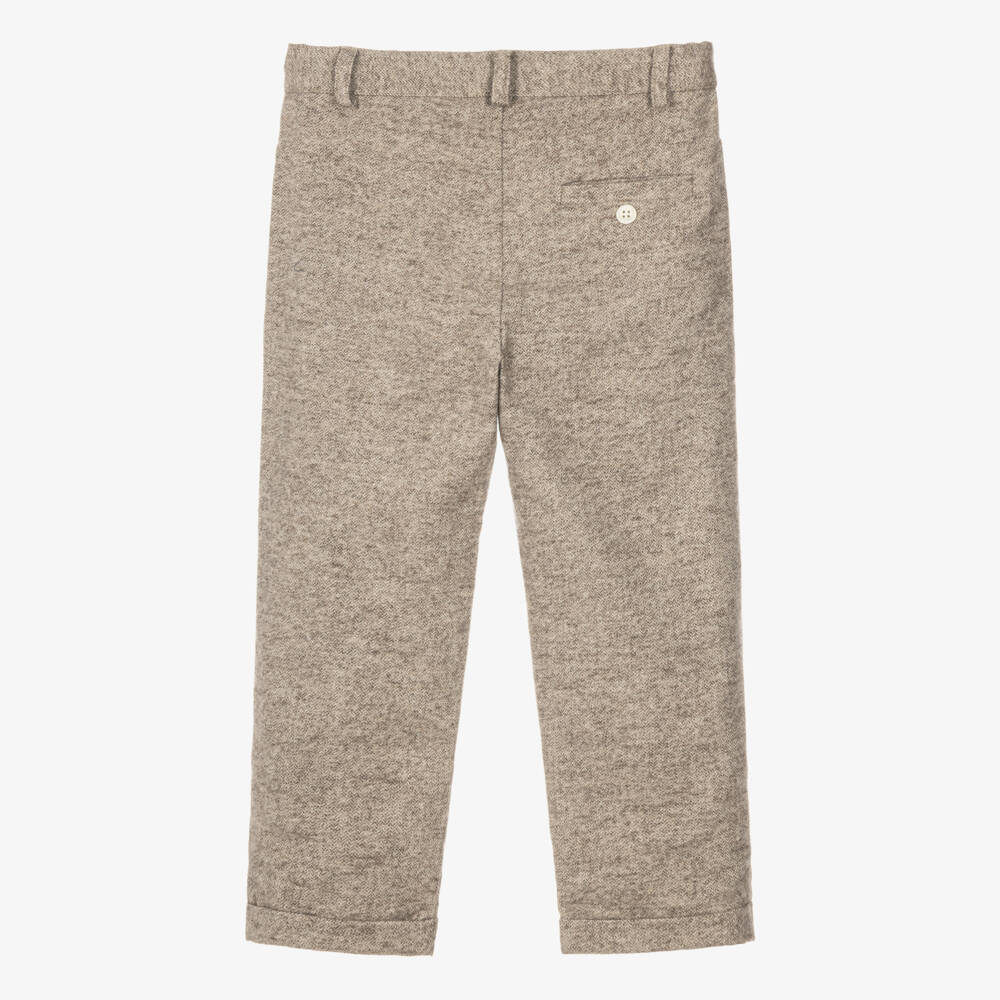 Patachou-Boys Beige Herringbone Cotton Trousers | Childrensalon