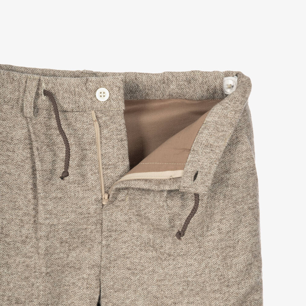 Patachou-Boys Beige Herringbone Cotton Trousers | Childrensalon