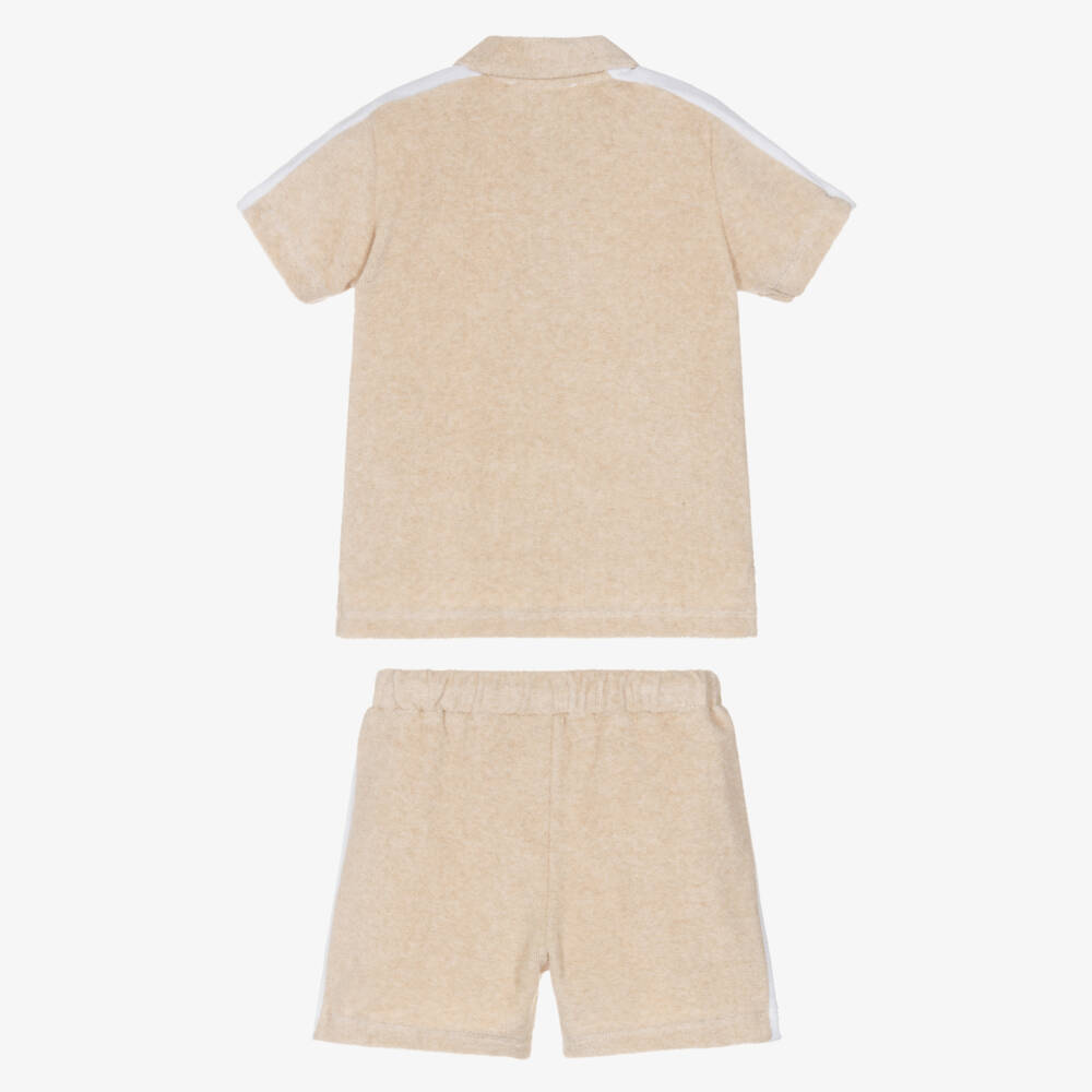Patachou-Boys Beige Towelling Shorts Set | Childrensalon