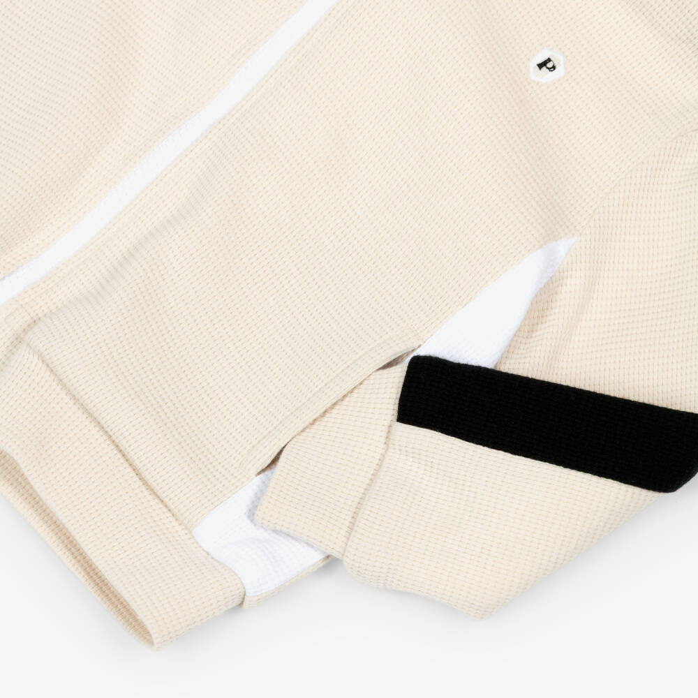 Patachou-Boys Beige Waffle Cotton Jersey Hoodie Shorts Set | Childrensalon