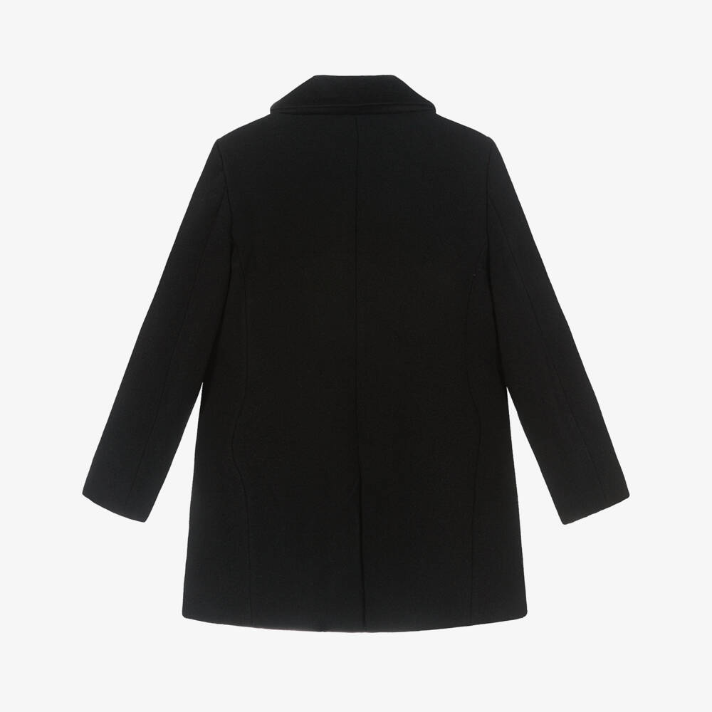 Patachou-Boys Black Felted Double Breasted Coat with Velvet Trim | Childrensalon