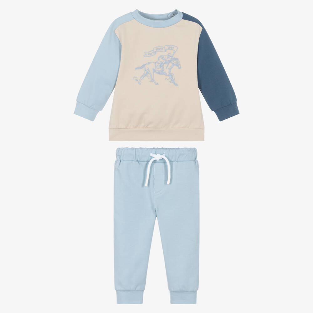 Patachou-Boys Blue & Beige Tracksuit with Racehorse Embroidery | Childrensalon