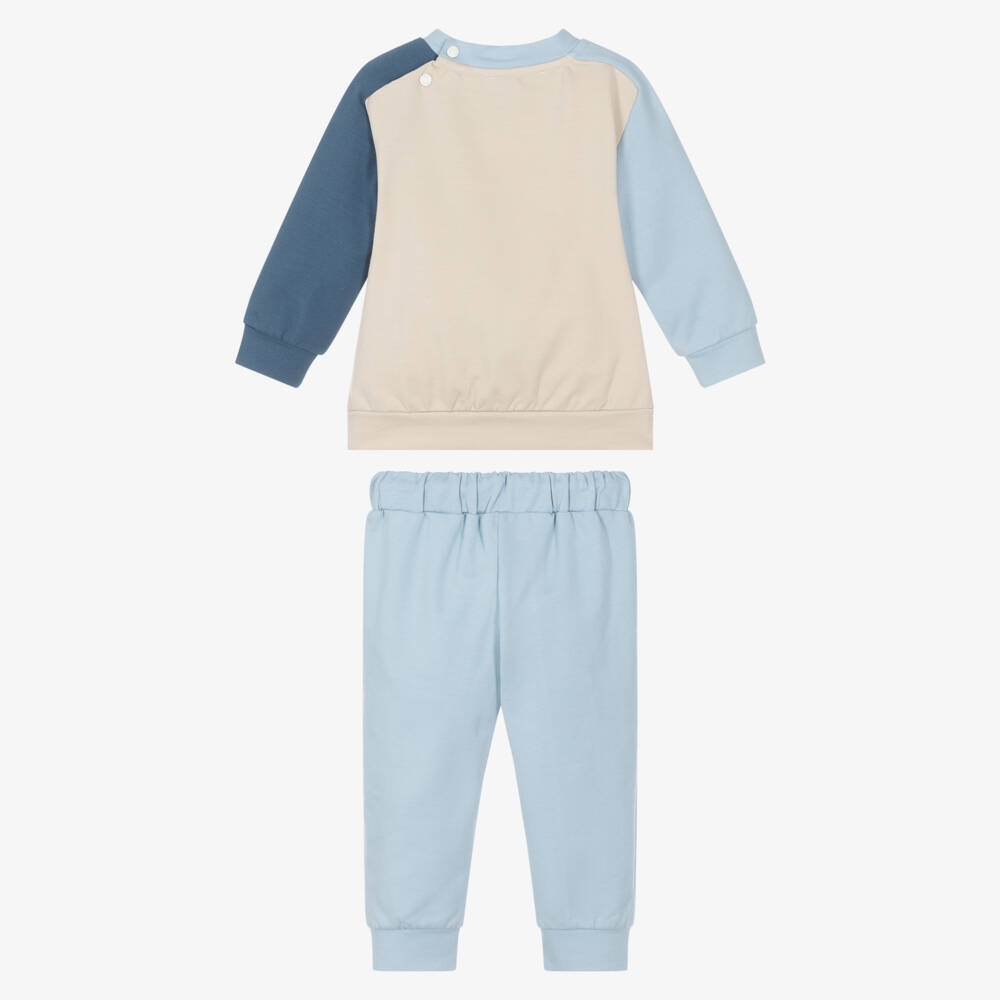 Patachou-Boys Blue & Beige Tracksuit with Racehorse Embroidery | Childrensalon