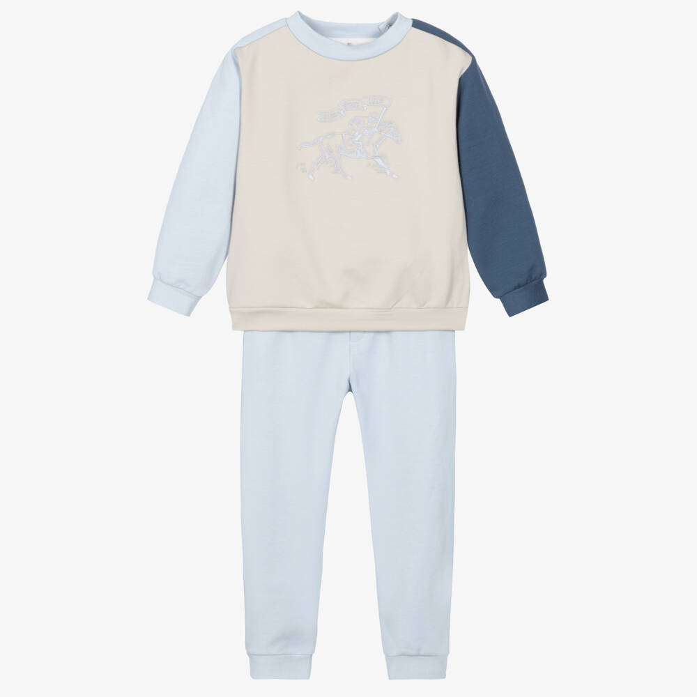 Patachou-Boys Blue & Beige Tracksuit with Racehorse Embroidery | Childrensalon