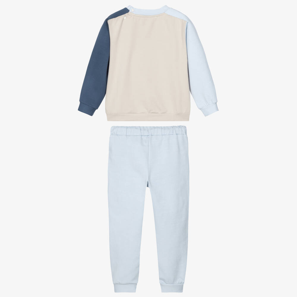 Patachou-Boys Blue & Beige Tracksuit with Racehorse Embroidery | Childrensalon