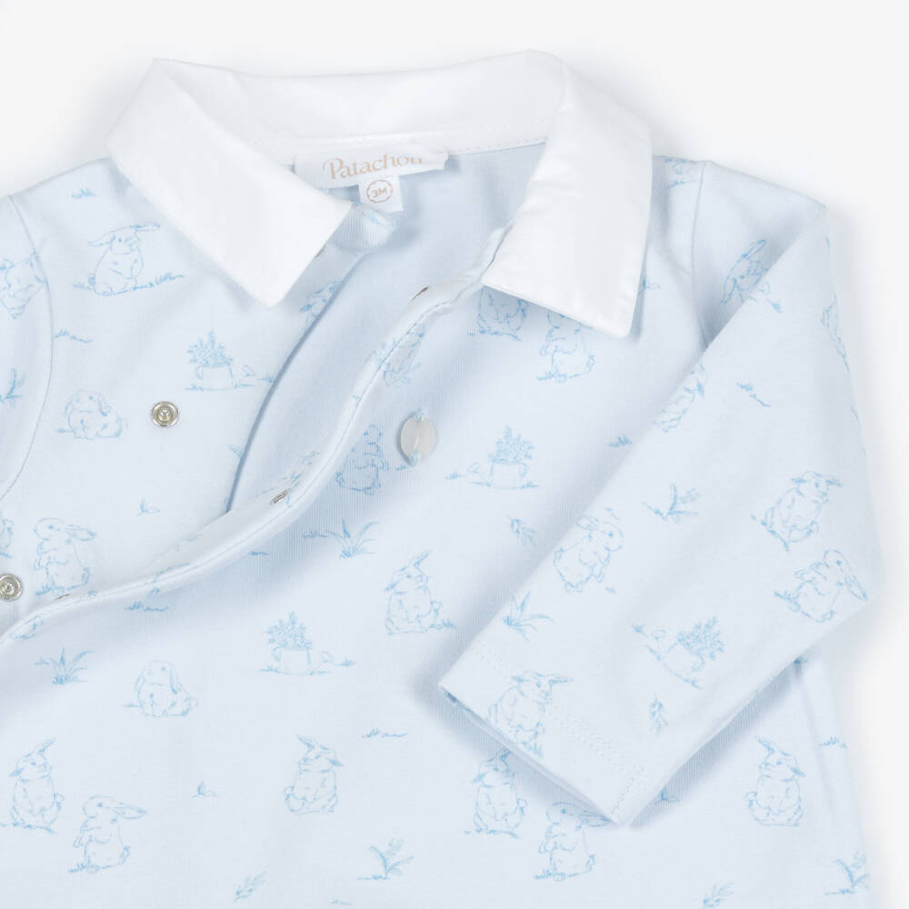Patachou-Boys Blue Cotton Jersey Bunny Print Babygrow | Childrensalon