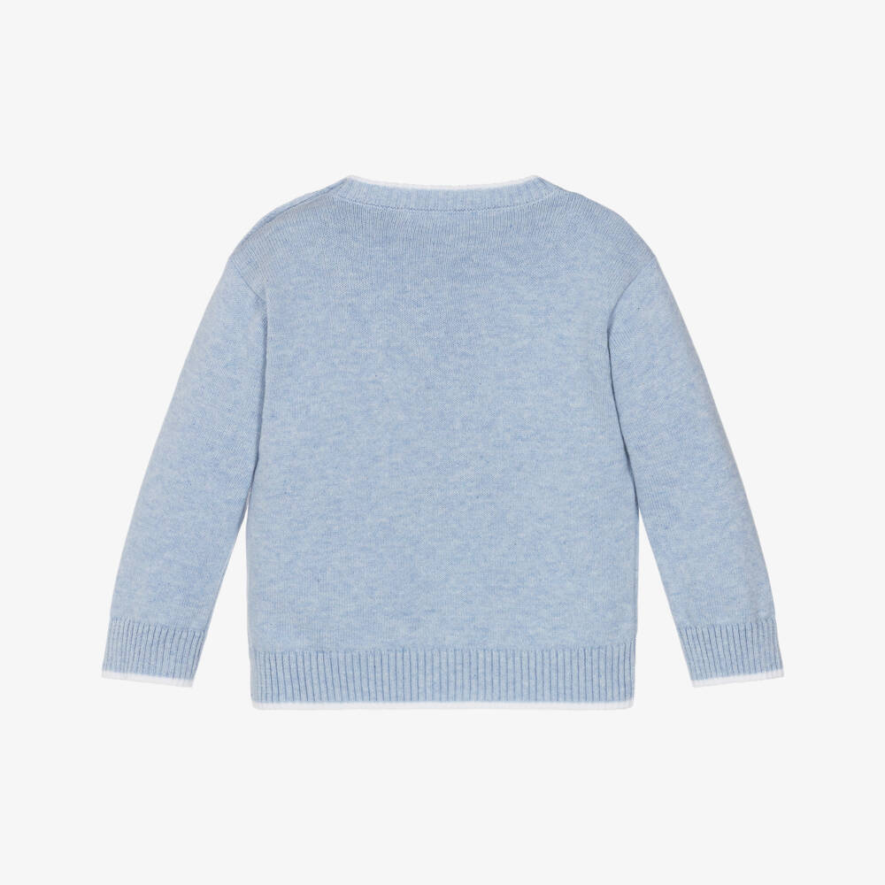 Patachou-Boys Blue Cotton Knit Jumper with Golfing Bear Motif | Childrensalon