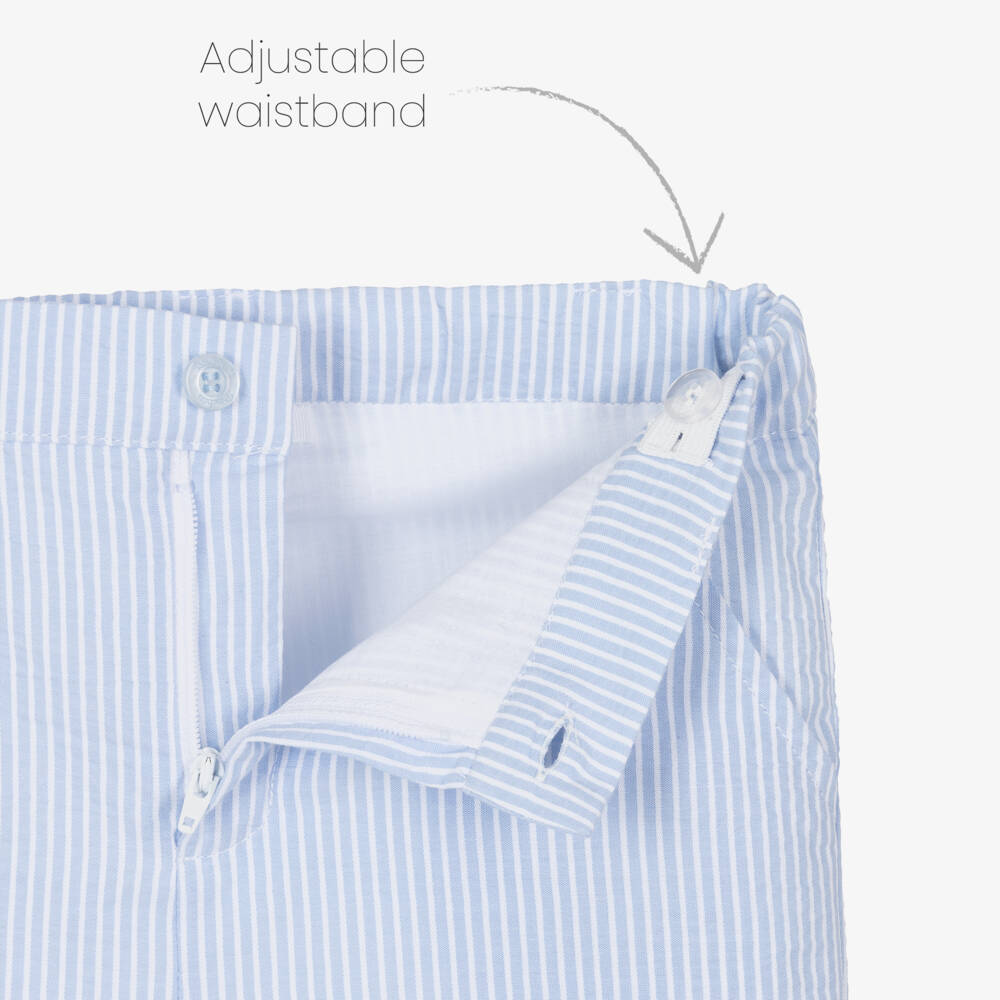 Patachou-Boys Blue Cotton Striped Shorts | Childrensalon