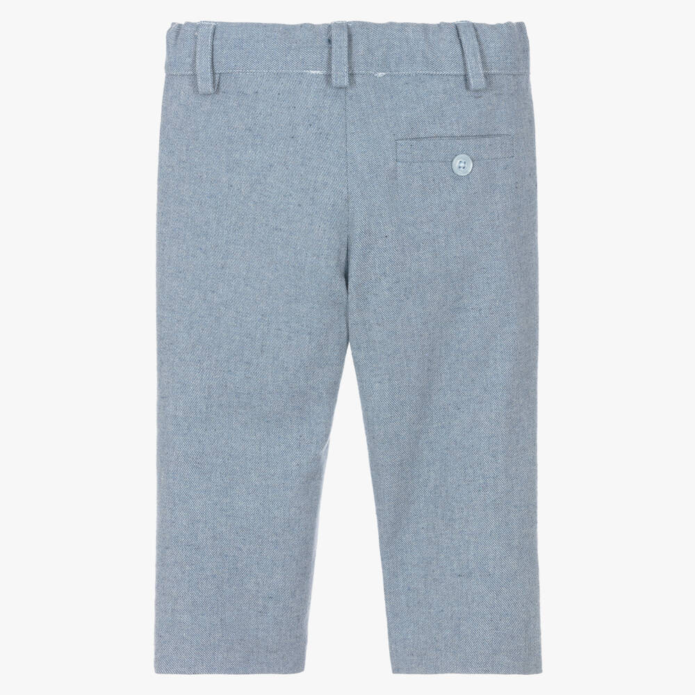 Patachou-Boys Blue Cotton Twill Trousers with Button Tab | Childrensalon