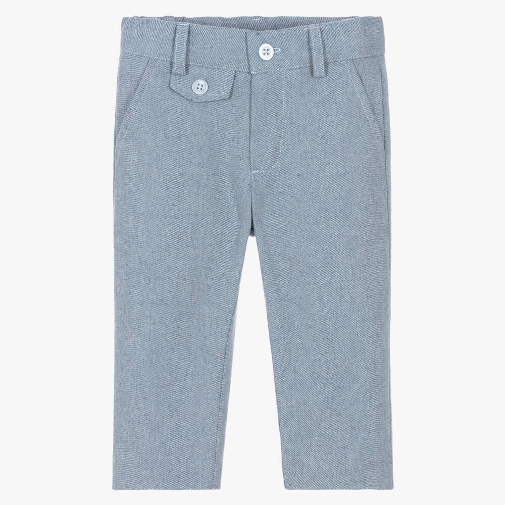 Patachou-Boys Blue Cotton Twill Trousers with Button Tab | Childrensalon