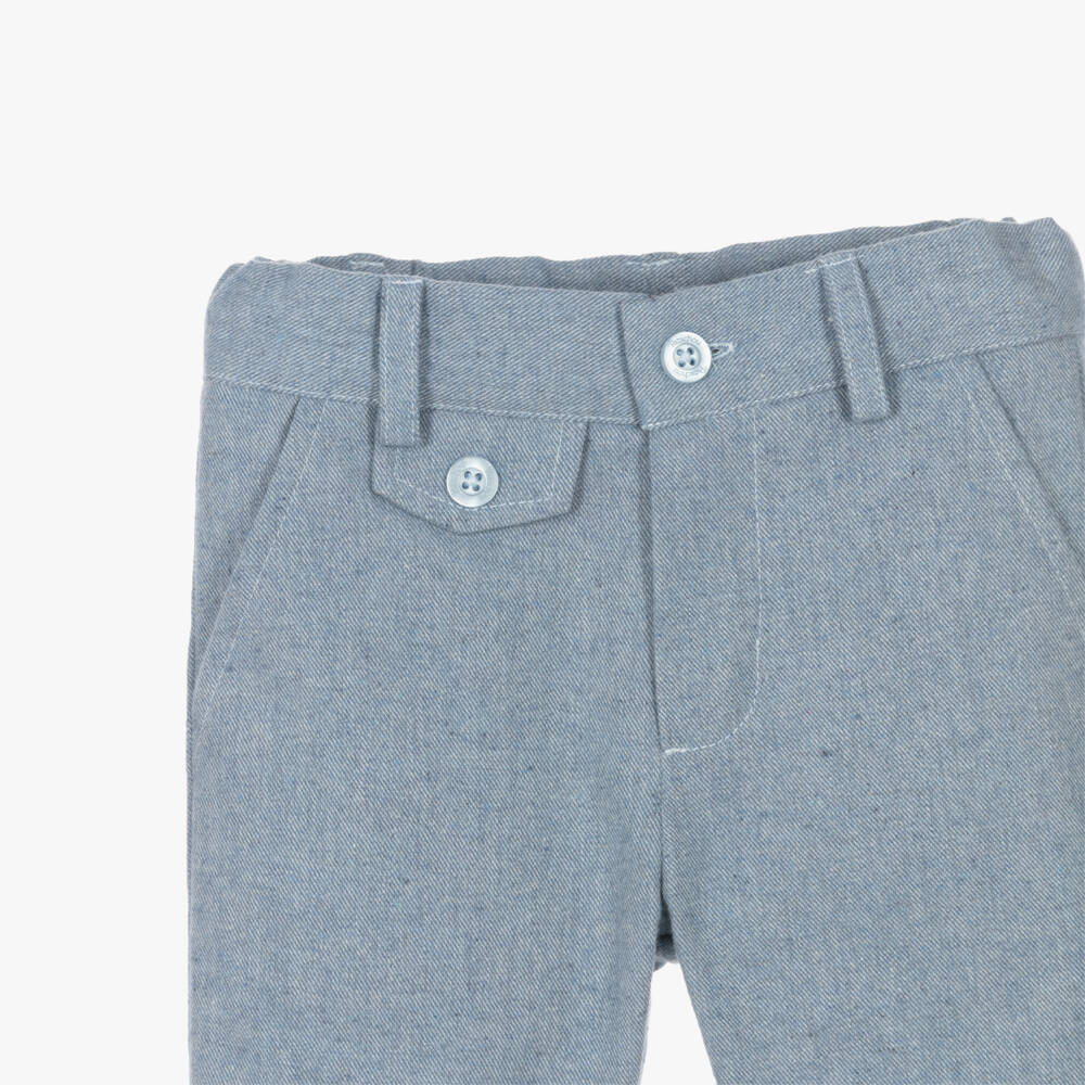 Patachou-Boys Blue Cotton Twill Trousers with Button Tab | Childrensalon