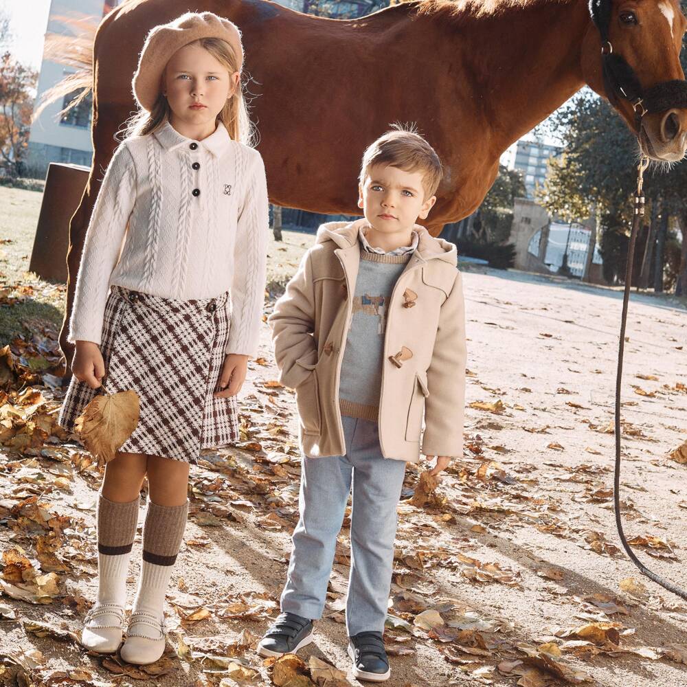 Patachou-Boys Blue Cotton Twill Trousers with Button Tab | Childrensalon