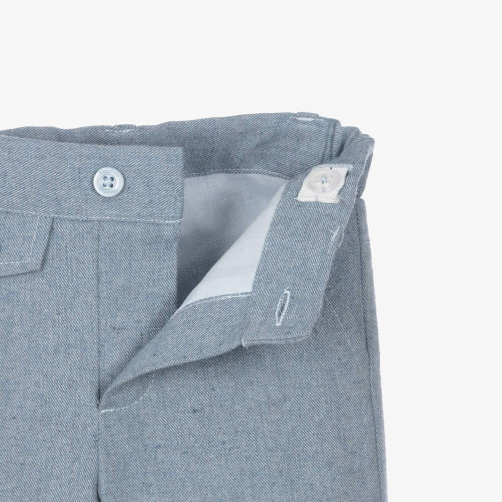 Patachou-Boys Blue Cotton Twill Trousers with Button Tab | Childrensalon