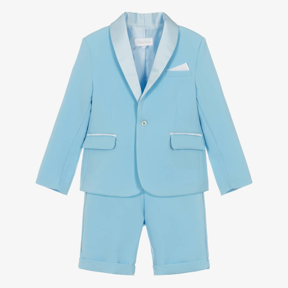 Patachou-Boys Blue Crêpe & Satin Shorts Suit | Childrensalon