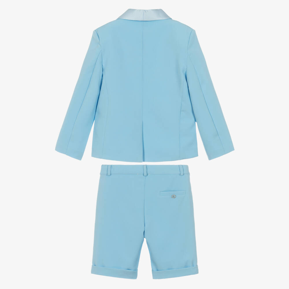 Patachou-Boys Blue Crêpe & Satin Shorts Suit | Childrensalon