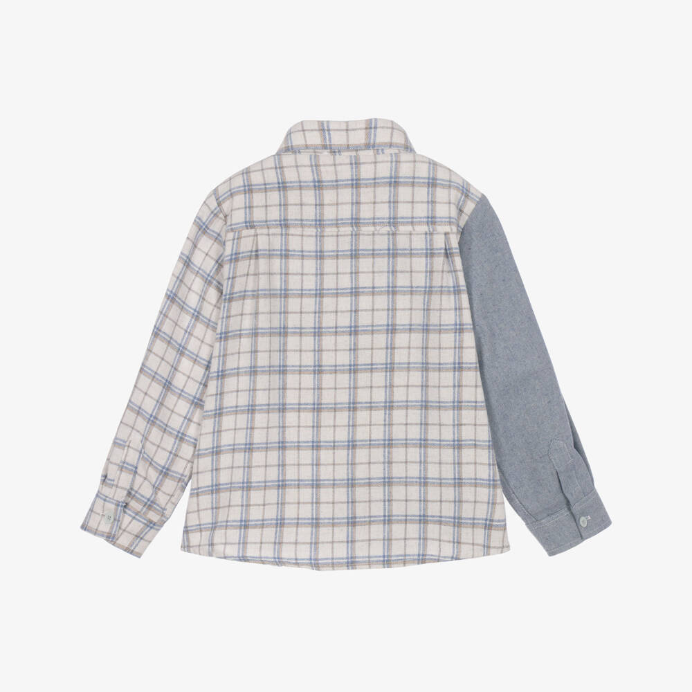 Patachou-Boys Blue Denim & Check Flannel Shirt | Childrensalon