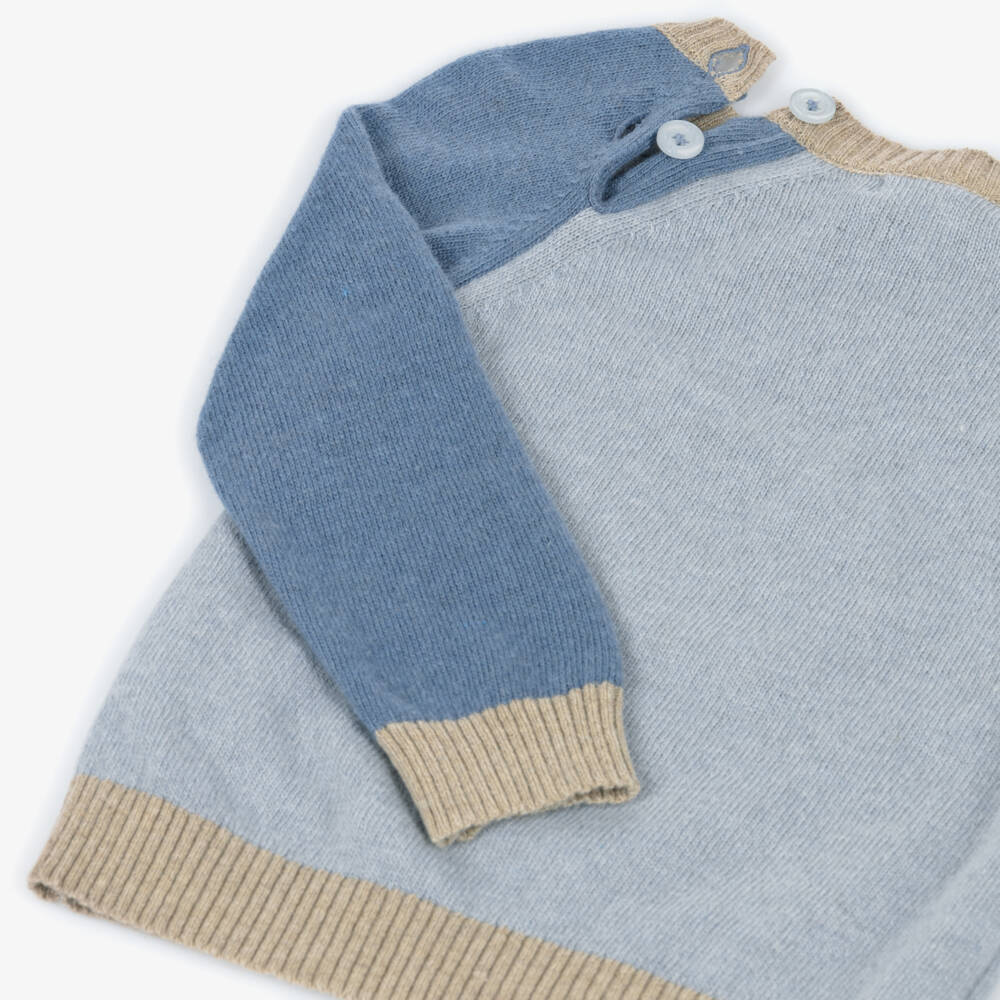 Patachou-Boys Blue Knit Sweater with Horse Motif | Childrensalon