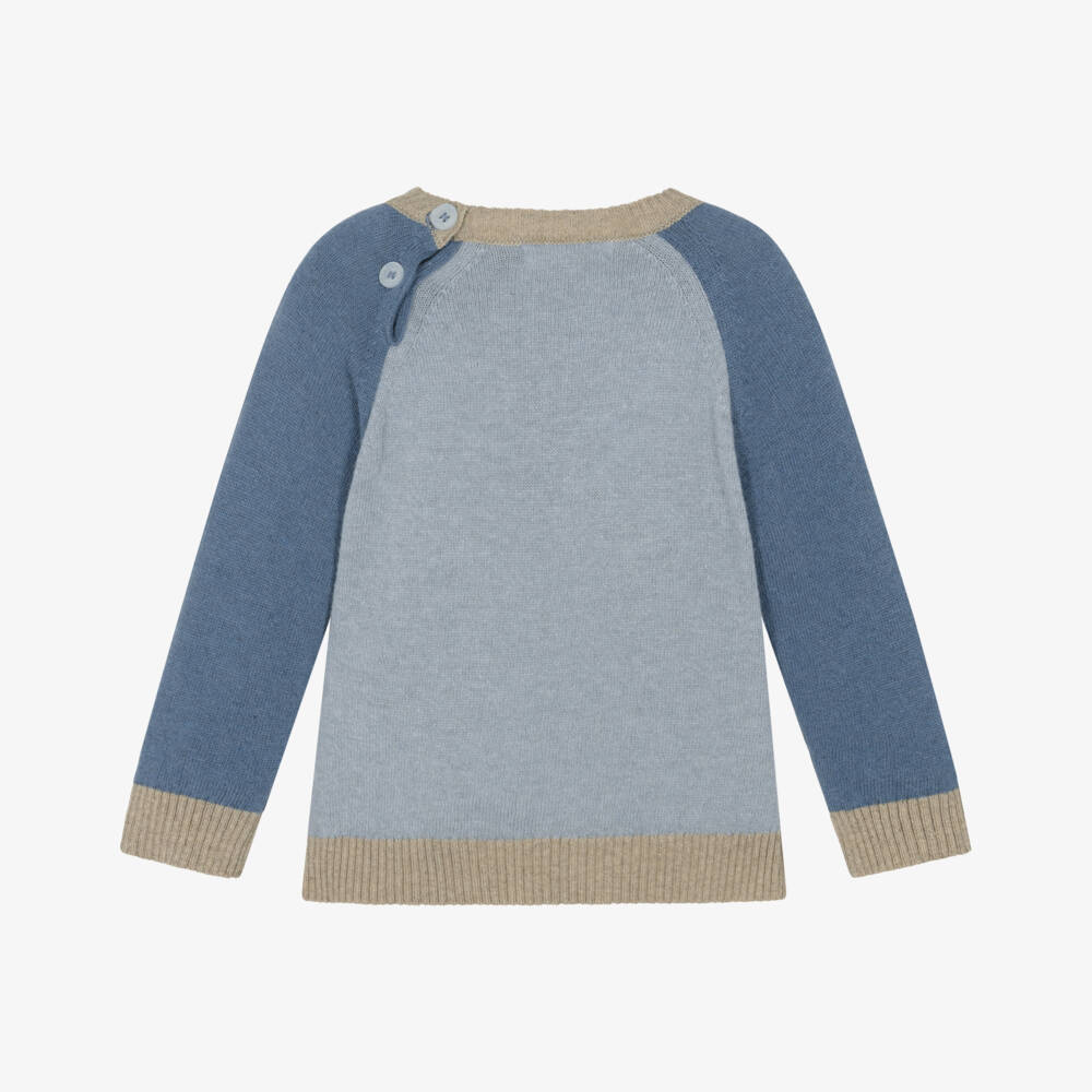 Patachou-Boys Blue Knit Sweater with Horse Motif | Childrensalon