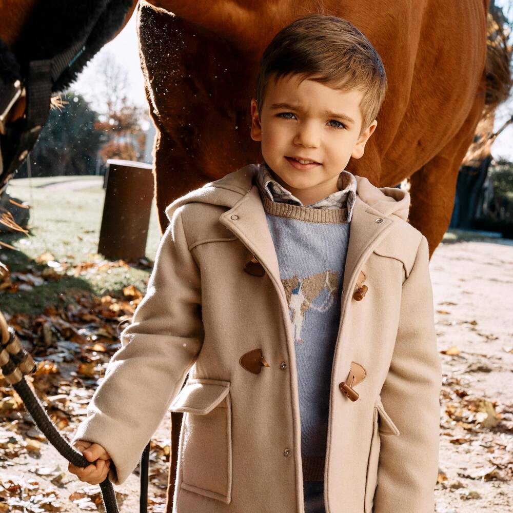 Patachou-Boys Blue Knit Sweater with Horse Motif | Childrensalon