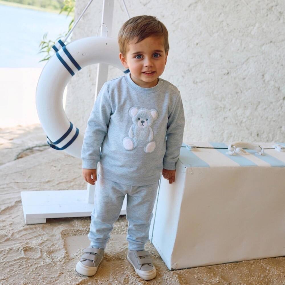 Patachou-Boys Blue Marl Cotton Teddy Bear Tracksuit | Childrensalon