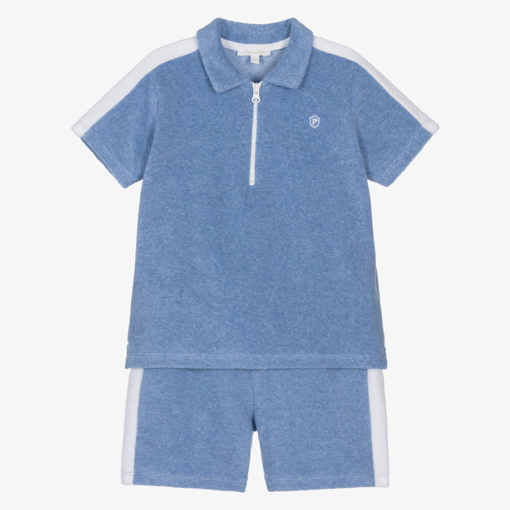 Patachou-Boys Blue Towelling Shorts Set | Childrensalon