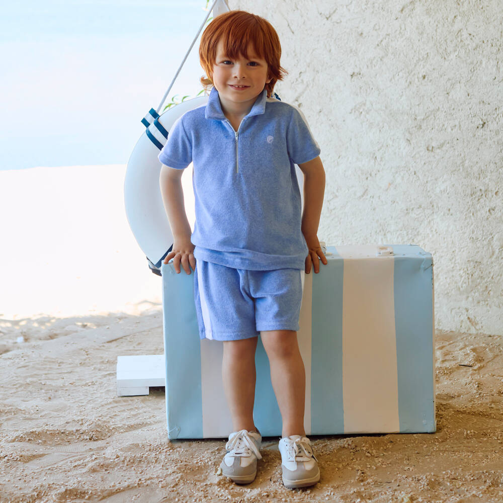 Patachou-Boys Blue Towelling Shorts Set | Childrensalon