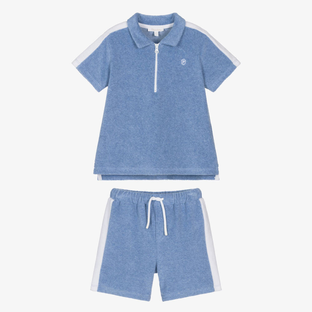 Patachou-Boys Blue Towelling Shorts Set | Childrensalon