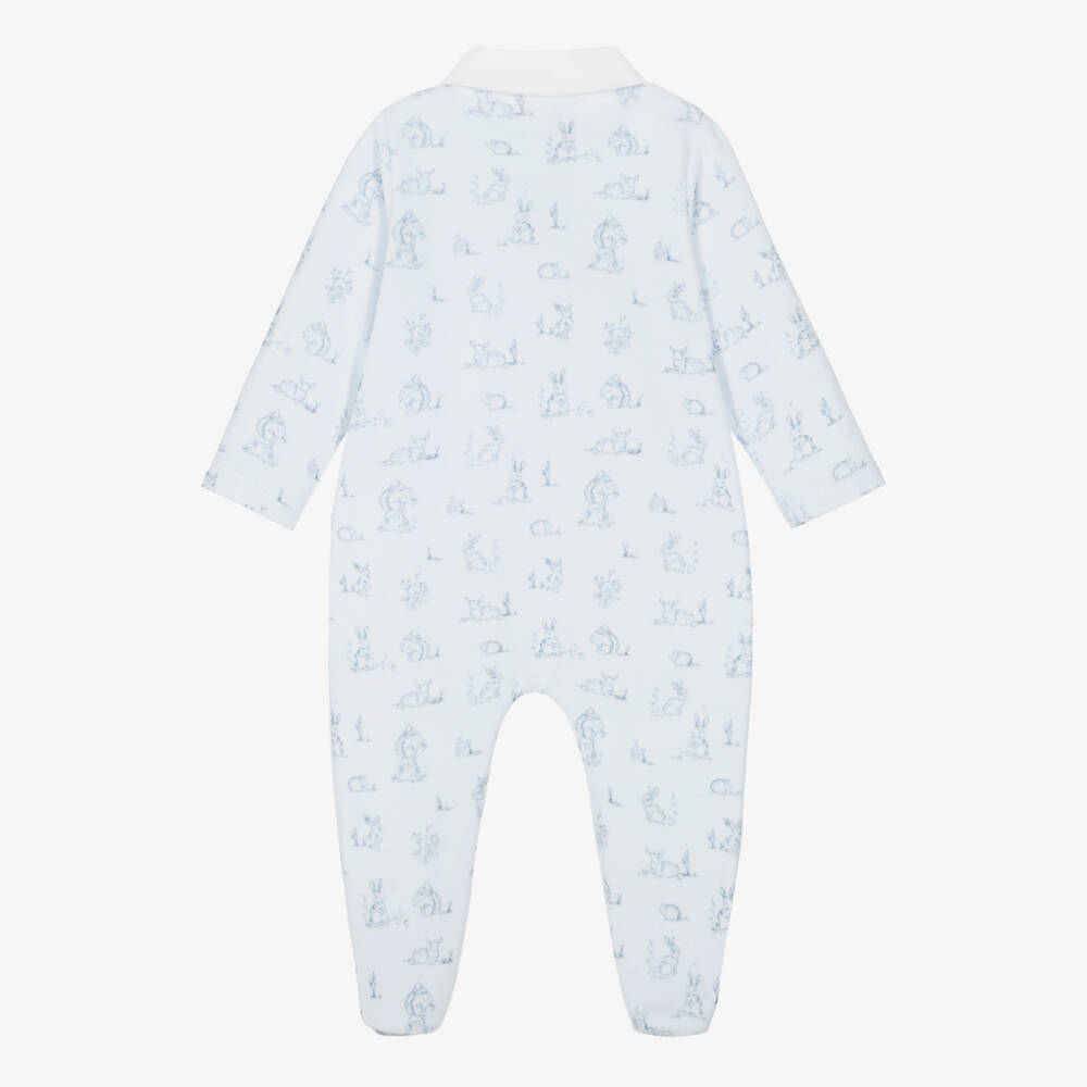 Patachou-Boys Blue Velour Babygrow with Woodland Animals Print | Childrensalon